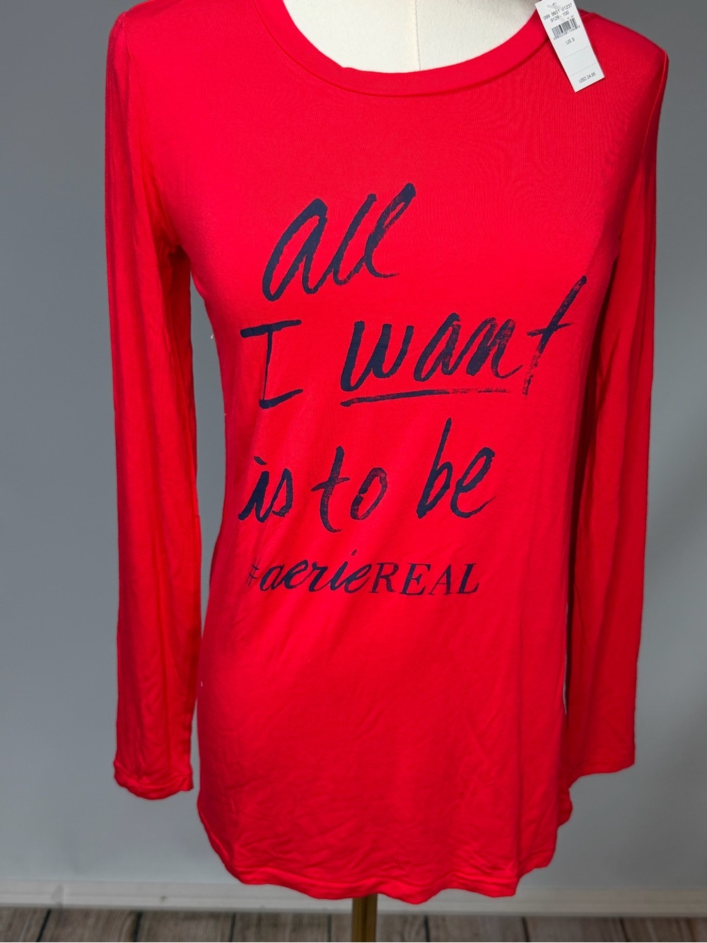 aerie Red Long-Sleeve Graphic Tee with Navy Script
